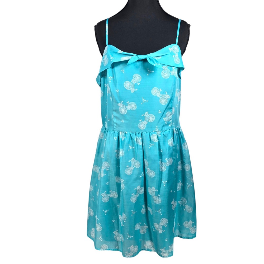 Lauren Conrad Sundress Womens Size 16 Blue Bicycle Print Fit Flare Lined‎ NWT